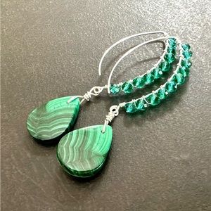 Malachite Earrings, Emerald Crystal, Sterling Silver, Handmade by Prairie Ice